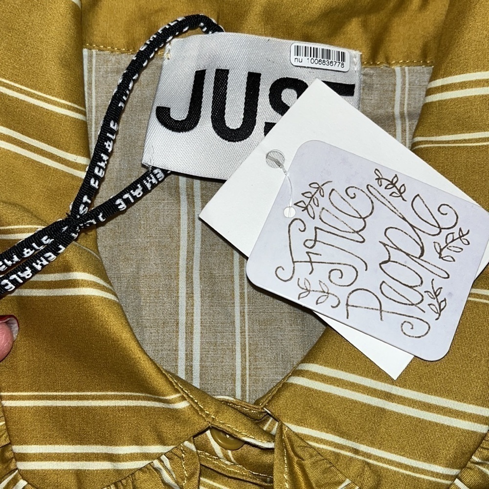 Yellow Striped Blouse with Ruffle Detail - Picture 9 of 12